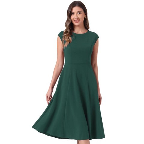 Женские платья INSPIRE CHIC Women's Sleeveless Elegant Cinched Waist Work Office A Line Dress Gray Green X-Small