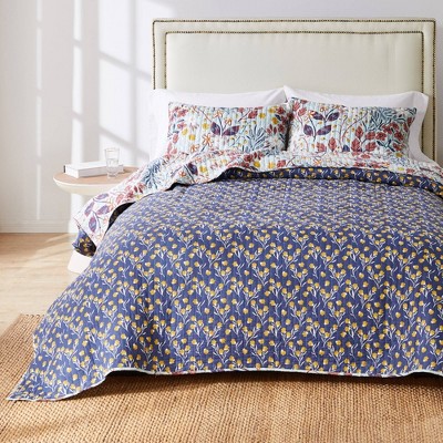 Perry Slate Blue Reversible King Microfiber Quilt Set
