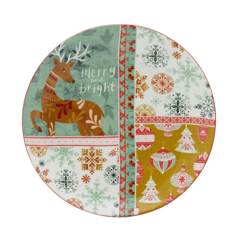 Fitz & Floyd Cottage Christmas Holiday Set of 4 Assorted Salad Appetizer Plates, 8.25 Inch, Multicolored, 4 of 8