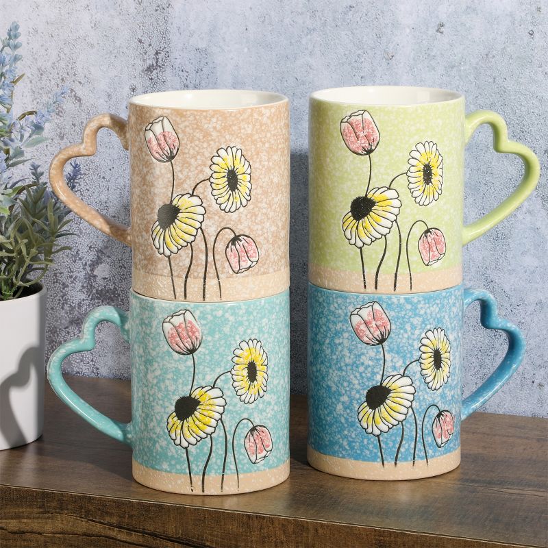 Gibson Sunbloom 4 Piece 15 Ounce Stoneware Mug Set in Assorted Colors, 2 of 12