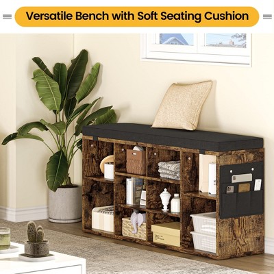 Shoe Storage Bench with Cushion, Cubby Shoe Rack - Adjustable Shelves Organizer Cabinet for Entryway, Bedroom
