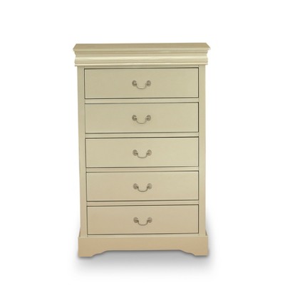 Metallic Gold Mid-Century 5-Drawer Wooden Chest