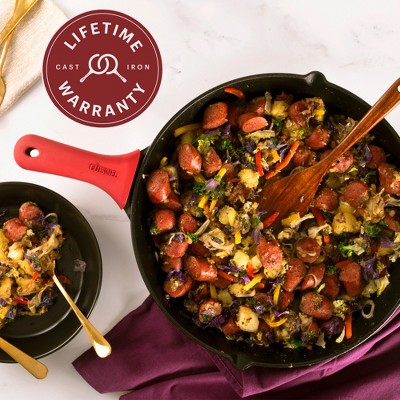 15-Inch Black Cast Iron Skillet with Glass Lid and Silicone Handle