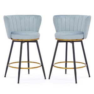 DSVIMOY Counter and Bar Stool 360 Degree Swivel Barstools with Back and Metal Legs for Kitchen, Blue, 24"*21.7"*16.5" - 1 of 4