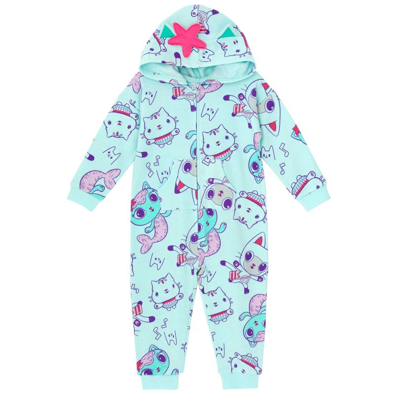 Dreamworks Gabby's Dollhouse Pandy Paws Cakey Cat MerCat Girls Fleece Zip Up Coverall Toddler to Little Kid, 1 of 5