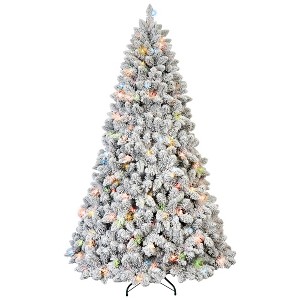NAYSAYE 4FT Flocked Artificial Christmas Tree with 21 Pine Cones Hinged Branches and Metal Stand for Indoor and Outdoor Holiday Decor, Green and White - 1 of 4
