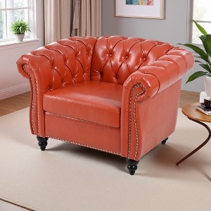 39" PU Leather 1-Seater Sofa with Soft Cushions and Wood Legs - 1 of 4