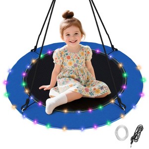 Costway 40'' Saucer Tree Swing 660 LBS for Kids Adults Outdoor with LED Lights Rainbow Color/Blue - 1 of 4