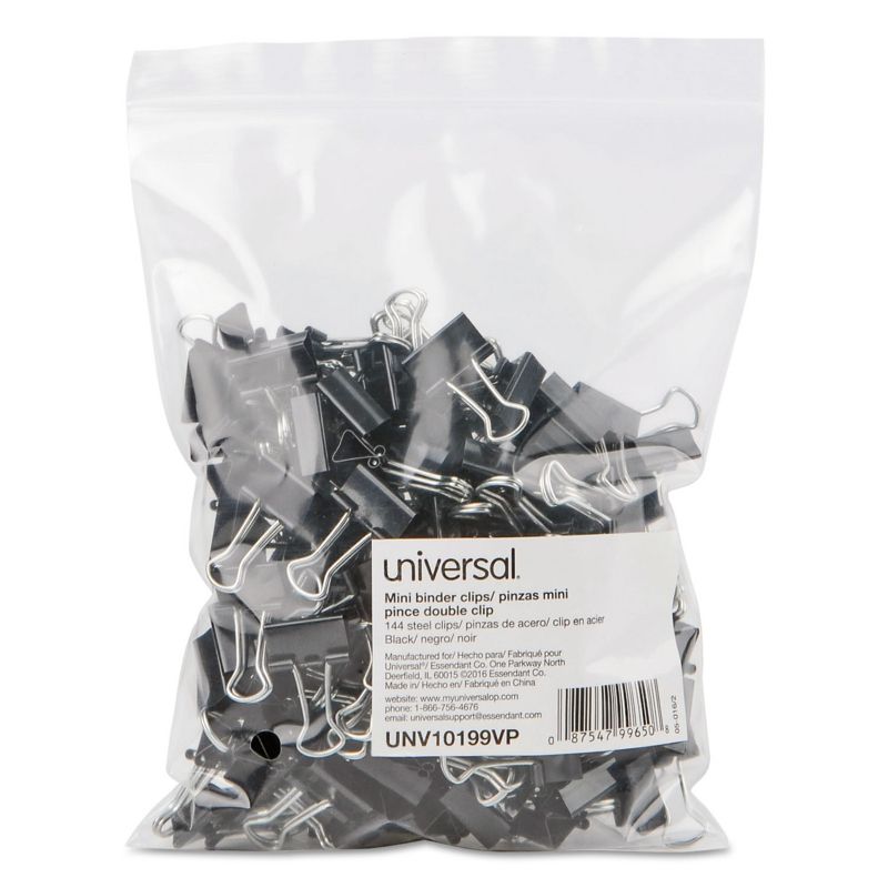 UNIVERSAL Mini Binder Clips Zip-Seal Bag 1/4" Capacity 5/8" Wide Black 144/Bag 10199VP, 3 of 8