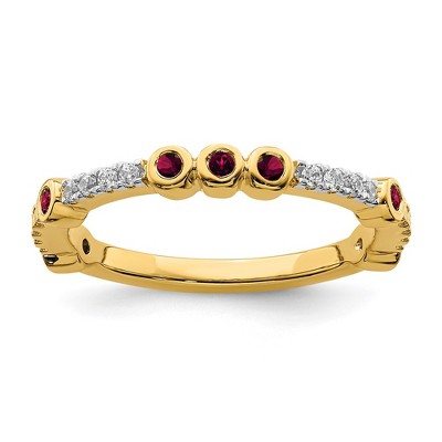 Black Bow Jewelry 2mm 14k Yellow Gold Created Ruby & .08 Ctw Diamond Stackable Band
