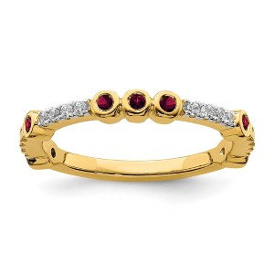 Black Bow Jewelry 2mm 14k Yellow Gold Created Ruby & .08 Ctw Diamond Stackable Band - 1 of 4