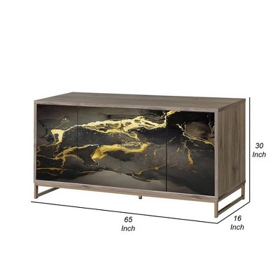 Dimension diagram showing 65 inches wide, 30 inches tall and 16 inches deep sideboard