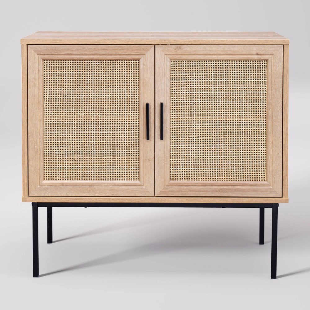 Photos - Storage Сabinet CorLiving Emmet Compact Sideboard Buffet with Cane Doors Natural  