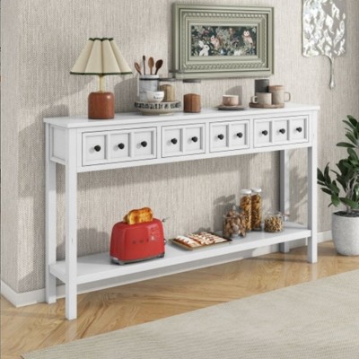 Entryway Long Console With 4 Drawers, Bottom Shelf 60" Long Side Table, Rustic Sofa Table, 34in Height Sofa Table