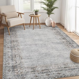 Border Area Rug Washable Rug for Living Room Soft Stain Resistant Rug Non Slip Floor Cover Non Shedding Bedroom Rug - 1 of 4