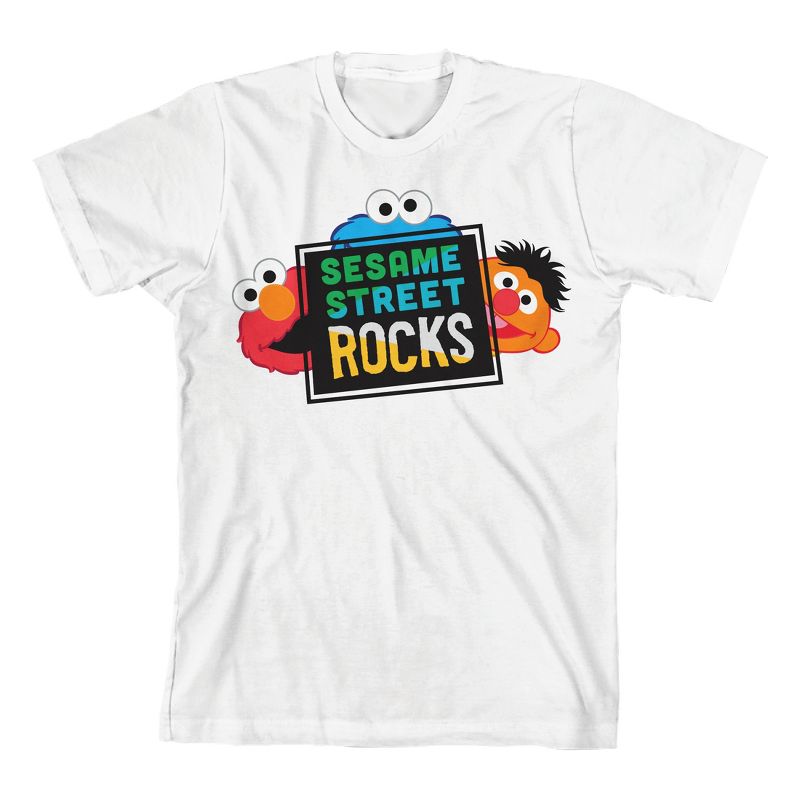 Bioworld Sesame Street Rocks Youth White Tee With Short Sleeves And Crew Neck, 1 of 4