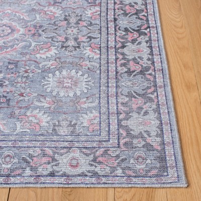 Grey and Pink Square Viscose Area Rug, 6'7"