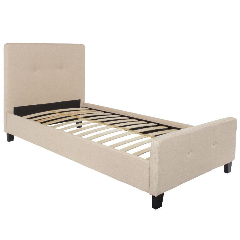 Flash Furniture Tribeca Twin Size Tufted Upholstered Platform Bed in Beige Fabric, 1 of 7