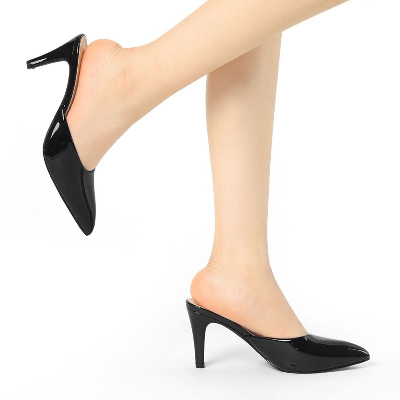 Allegra K Women's Casual Office Pointed Toe Slip-On Stiletto Slide Mules Heels, 2 of 8