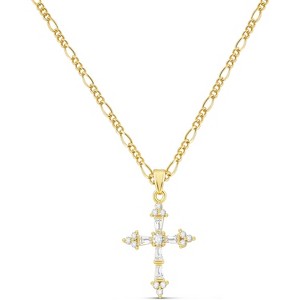 14K Gold Plated Double Cross Pendant Dainty Choker Necklace for Women - 1 of 4