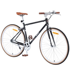 Hybrid Sports Road Bike For Men And Women, Single Speed Retro Style 700C Road Bike, Steel Frame, Double Caliper Brakes, City Commuter Bicycle - 1 of 4