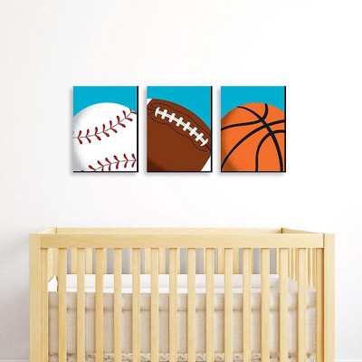 Go, Fight, Win Sports Themed Nursery Wall Art Set