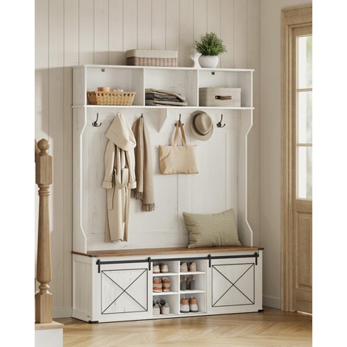 Hall Tree With Bench And Shoe Storage Coat Rack With Shoe Bench Entryway Furniture 6 Tri hooks Sliding Door Farmfouse Style Space Saving Target