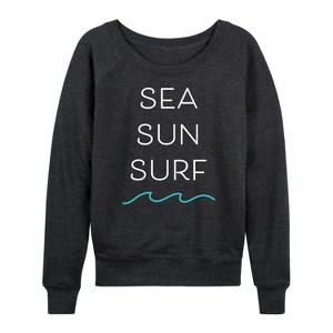 Women's - Instant Message - Sea Sun Surf Lightweight French Terry Wide Neck Long Sleeve Graphic Shirt - 1 of 4
