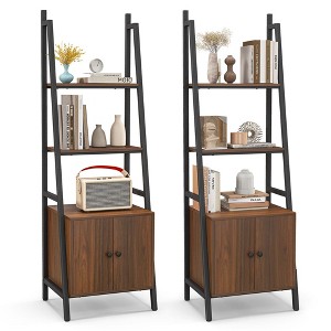 Costway 2 PCS Ladder Shelf Industrial Bookcase with Cabinet Metal Frame for Living Room - 1 of 4