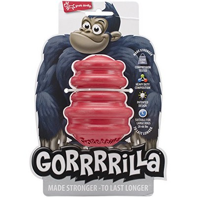 Multipet Gorrrrilla Extra Durable Rubber Dog Toy with Treat Dispenser at the Bottom, Red