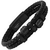 Steeltime Men's two layered black braided leather and stainless steel beads bracelet. Color Options: Silver, Black - 2 of 4