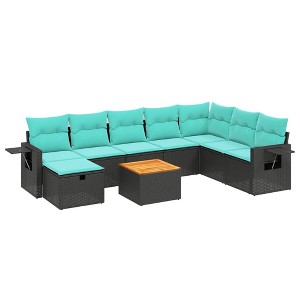 vidaXL 9 Piece Patio Sofa Set with Cushions Black Poly Rattan - 1 of 4