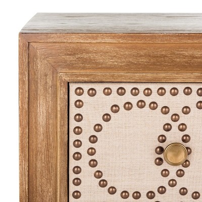 Rustic Oak and Beige Linen 3-Drawer Night Table
