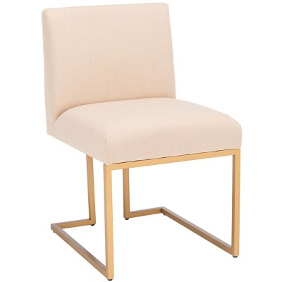 Modern Cosmopolitan Beige Linen & Gold Metal Parsons Side Chair Set