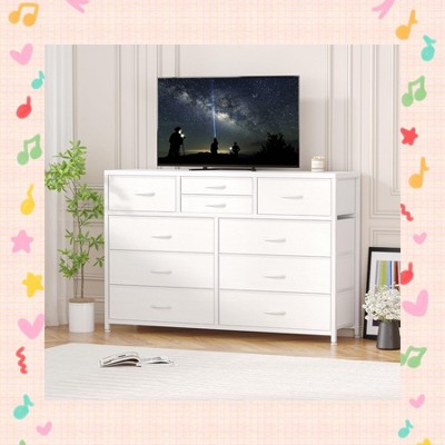 Garvee Wide 10 Drawer Dresser & TV Stand for 47 to 55 Inch TVs - Multi-Functional Storage Chest with Metal Frame and Waterproof Wood, White
