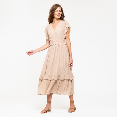 August Sky Women's Empire Waist Midi Dress Rdc2045_light Taupe_small ...