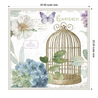 Sylvie Beaded White Framed Botanical Birdcage Canvas Art