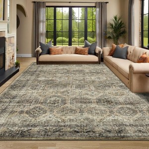 Vintage Distressed Area Rug - Washable Low Pile Stain Resistant Carpet with Non-Slip Backing for Bedroom, Living Room, Dining Room, Office - 1 of 4