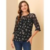 INSPIRE CHIC Women's Round Neck Ruffle 3/4 Sleeve Floral Print Chiffon Blouse - 3 of 4