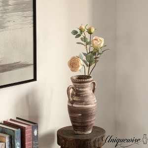 Uniquewise 12" Whitewashed Ceramic Flower Vase Rustic Farmhouse Pottery for Home Decor Table Shelf Living Room Bedroom - 1 of 4