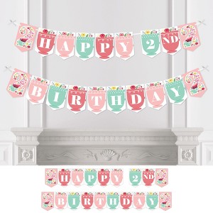 Big Dot of Happiness 2nd Birthday Tea for Two - Garden Second Birthday Party Bunting Banner - Party Decorations - Happy 2nd Birthday - 1 of 4