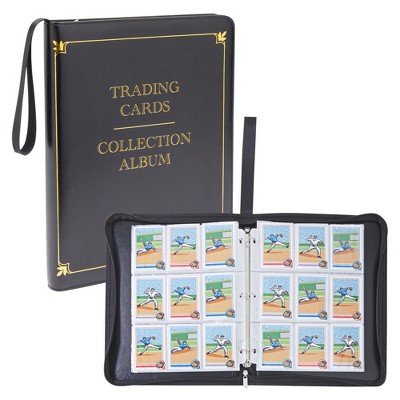 Infinite Curiosity 9 Pocket Trading Card Binder with Removable Sleeves, Holds up to 360 Cards, 10.8x13.5x1.7 in, Black & Gold Faux Leather