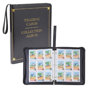 Infinite Curiosity 9 Pocket Trading Card Binder with Removable Sleeves, Holds up to 360 Cards, 10.8x13.5x1.7 in, Black & Gold Faux Leather - 1 of 4