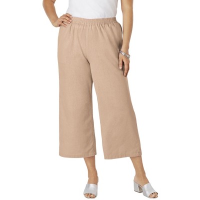 Jessica London Women's Plus Size Wide Leg Linen Crop Pant