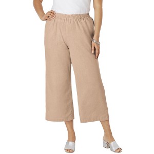 Jessica London Women's Plus Size Wide Leg Linen Crop Pant - 1 of 4
