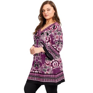 Avenue Women's Plus Size Scarf Print Tunic - 1 of 4