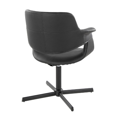 Black Faux Leather Swivel Accent Chair with Metal Base