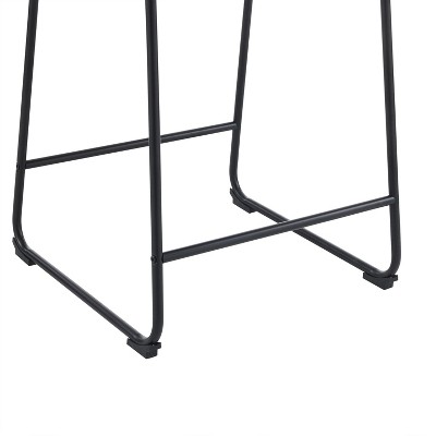 Cream Faux Leather and Black Steel Armless Counter Stools, Set of 2