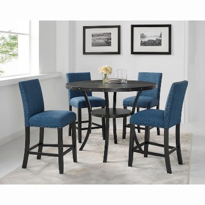 NicBex Round Dining Table for 4 Morden Counter Height Table with Wood Tabletop, 4 Upholstered Chairs and Open Shelf for Dining Room