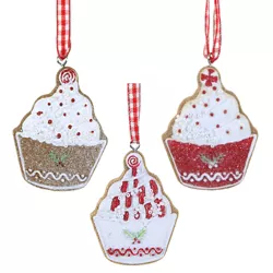 Holiday Ornament 2.25" Gingerbread Cupcake Set/3 Sprinkles Candies  -  Tree Ornaments